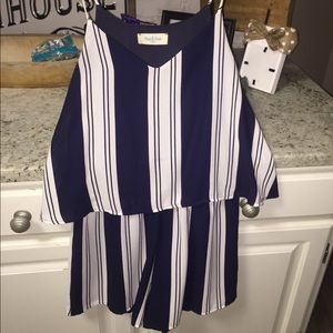 navy striped romper